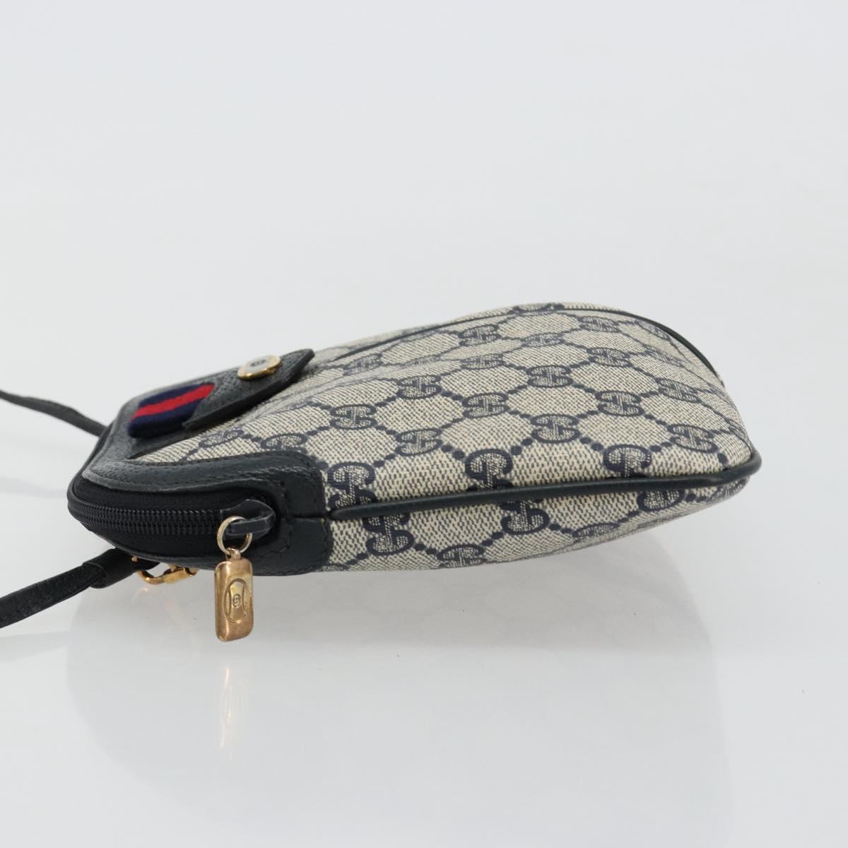GUCCI GG Supreme Sherry Line Bag PVC Navy Gold Red 904 02 047 Auth ka4673
