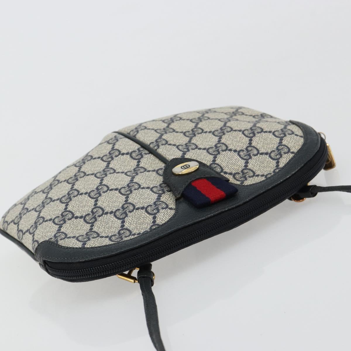 GUCCI GG Supreme Sherry Line Bag PVC Navy Gold Red 904 02 047 Auth ka4673