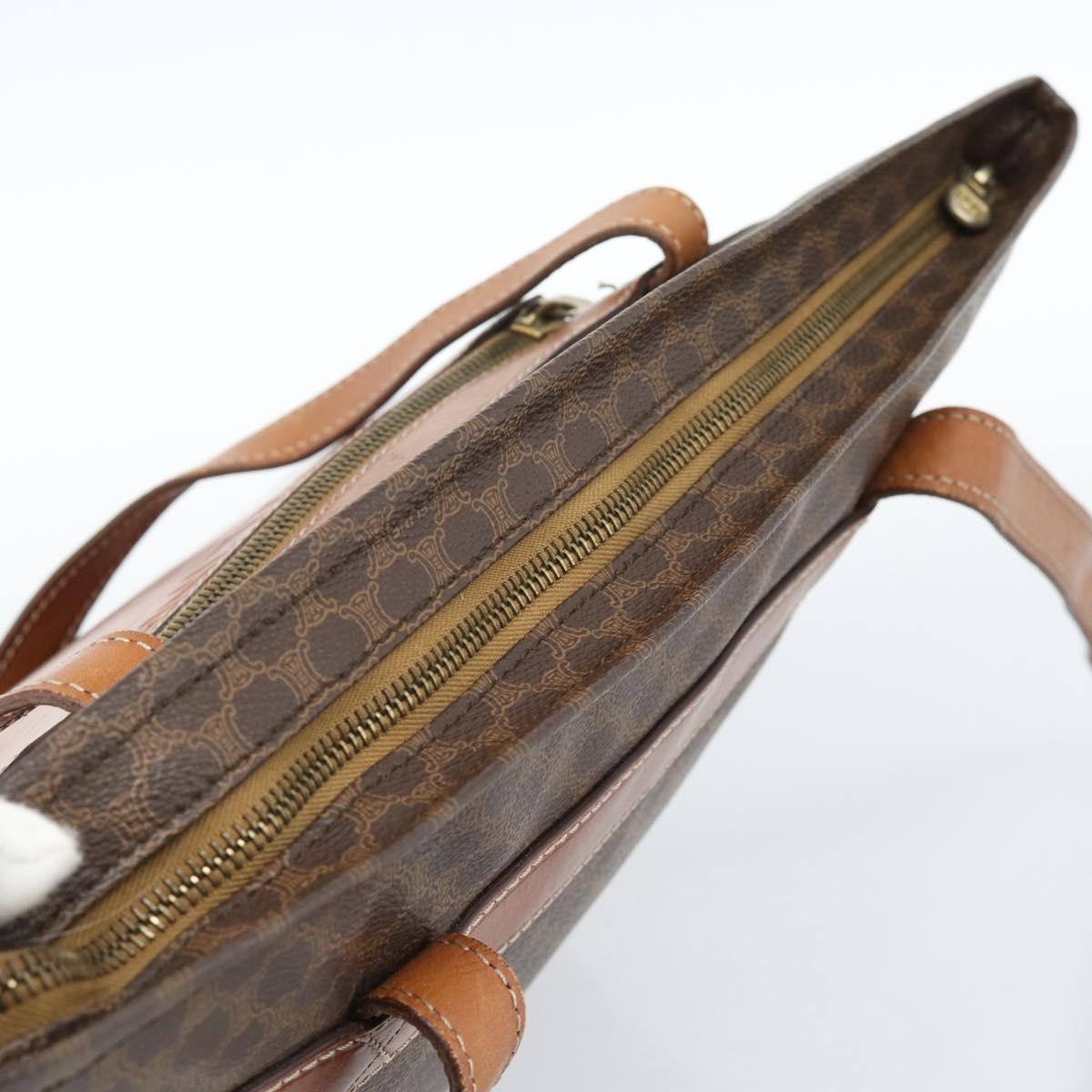 CELINE Macadam Canvas Tote Bag PVC Leather Brown Gold Auth ka4675