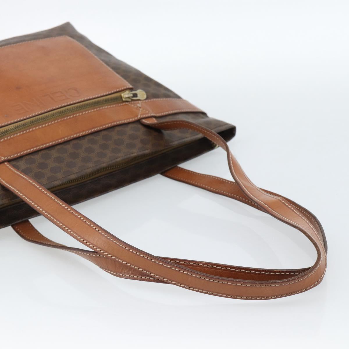 CELINE Macadam Canvas Tote Bag PVC Leather Brown Gold Auth ka4675