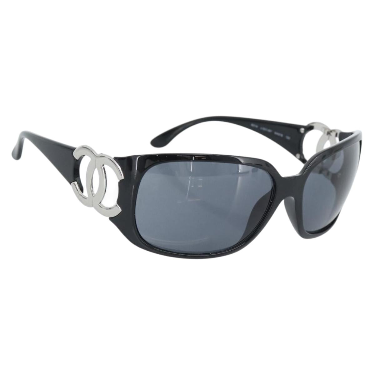 CHANEL Sunglasses plastic Black CC Auth ka4678