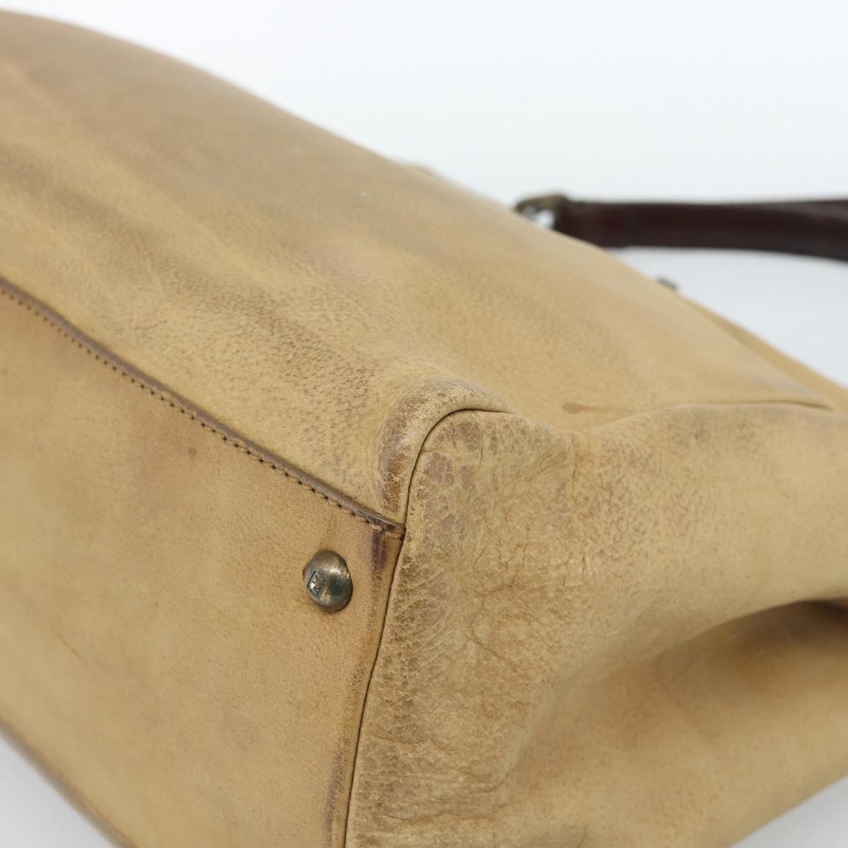 FENDI Peek A Boo Large Hand Bag Leather 2way Beige Auth ka4679