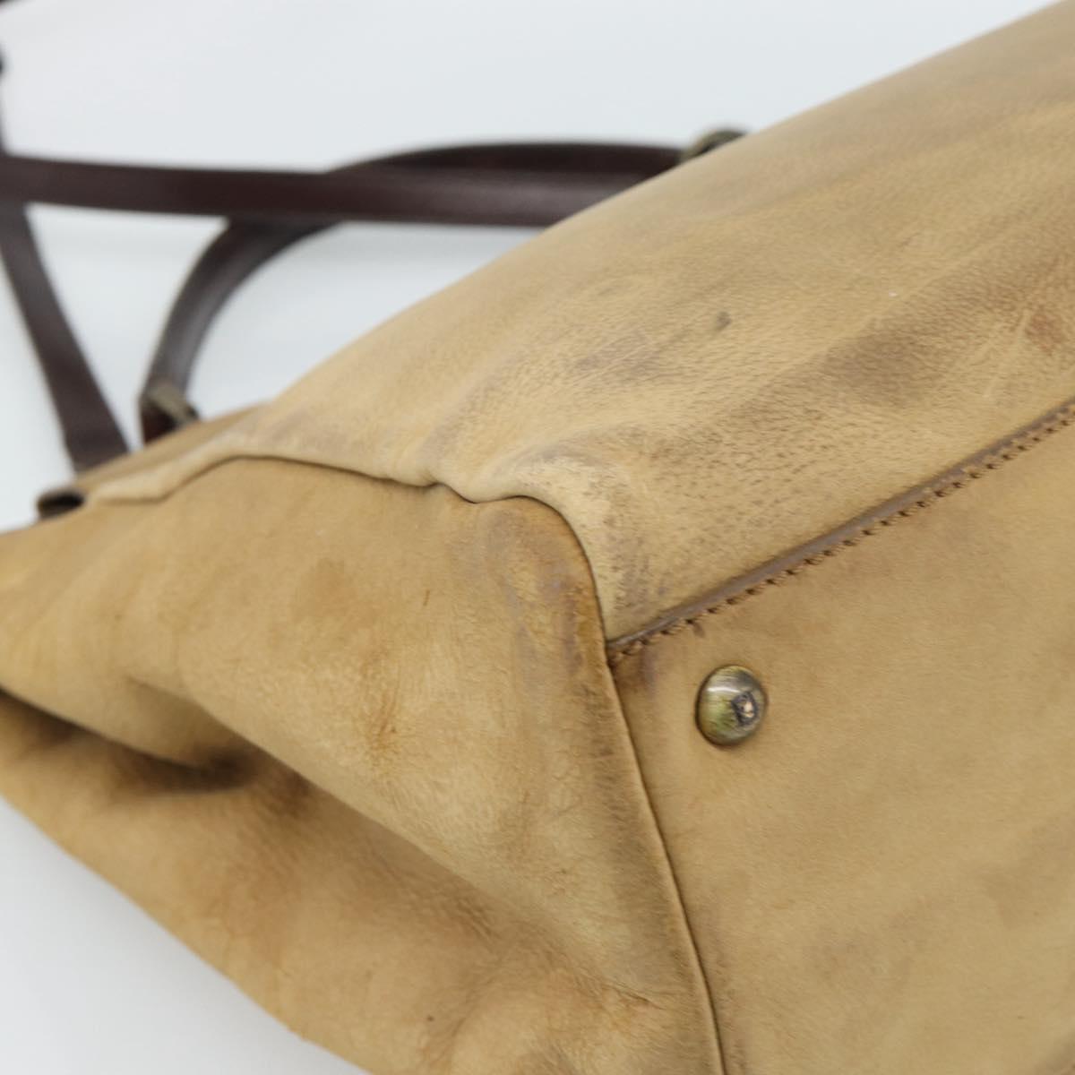 FENDI Peek A Boo Large Hand Bag Leather 2way Beige Auth ka4679