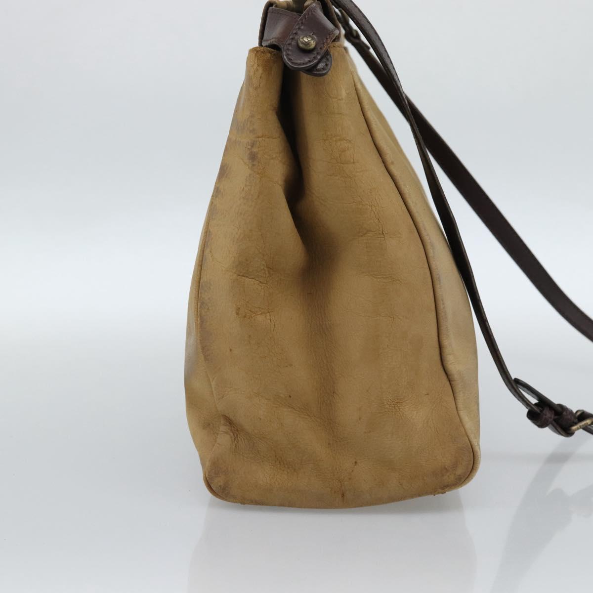 FENDI Peek A Boo Large Hand Bag Leather 2way Beige Auth ka4679