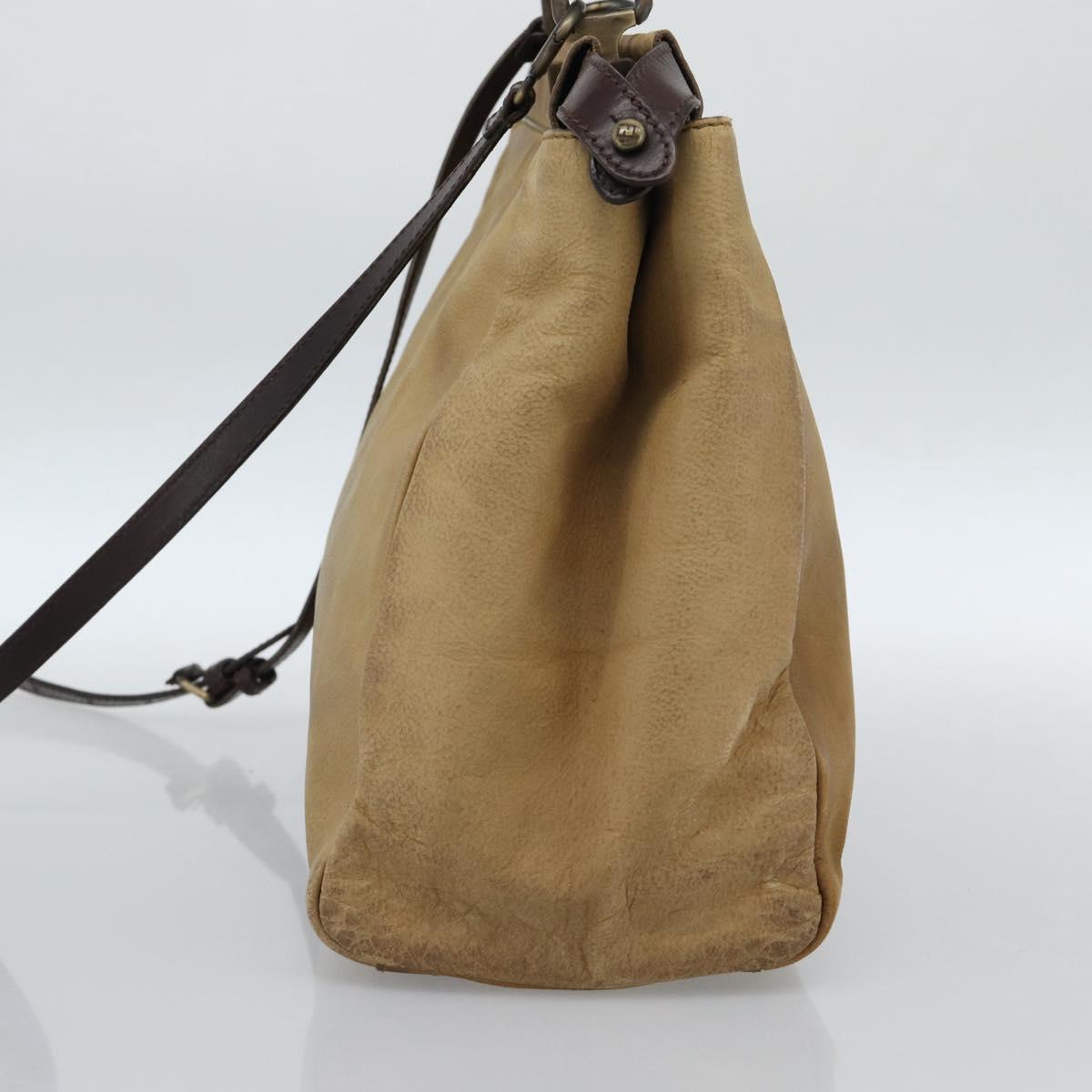 FENDI Peek A Boo Large Hand Bag Leather 2way Beige Auth ka4679