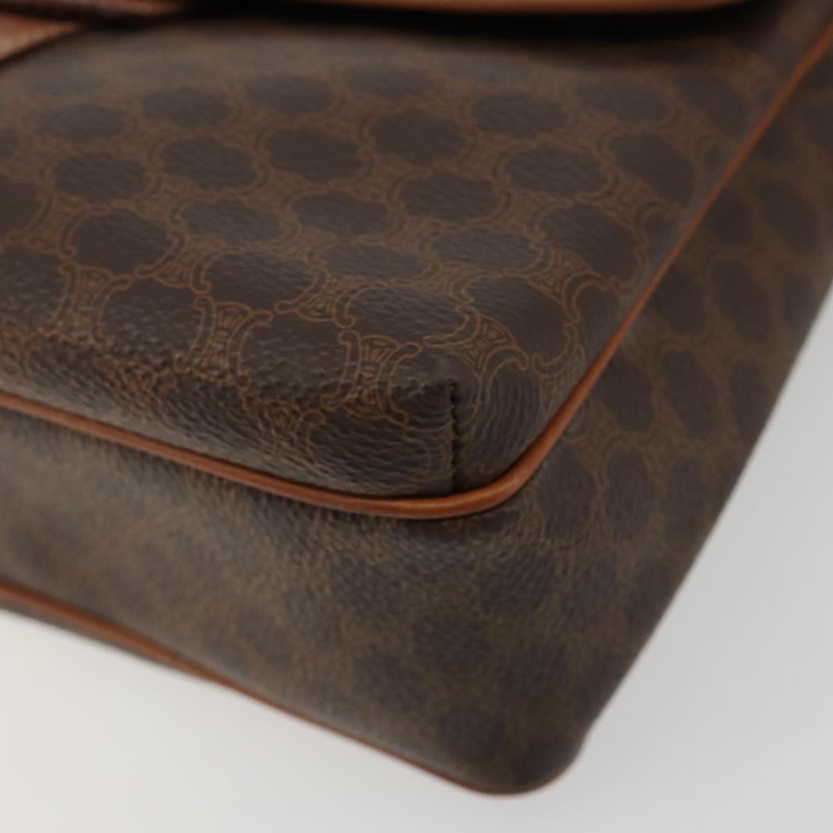 CELINE Macadam Canvas Circle Shoulder Bag PVC Leather Brown Gold Auth ka4684A