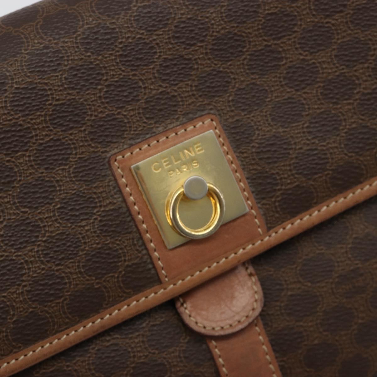 CELINE Macadam Canvas Circle Shoulder Bag PVC Leather Brown Gold Auth ka4684A