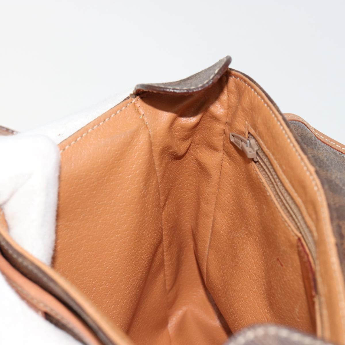 CELINE Macadam Canvas Circle Shoulder Bag PVC Leather Brown Gold Auth ka4684A