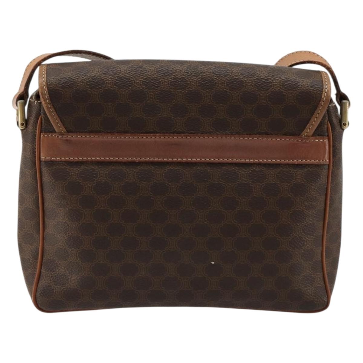CELINE Macadam Canvas Circle Shoulder Bag PVC Leather Brown Gold Auth ka4684A