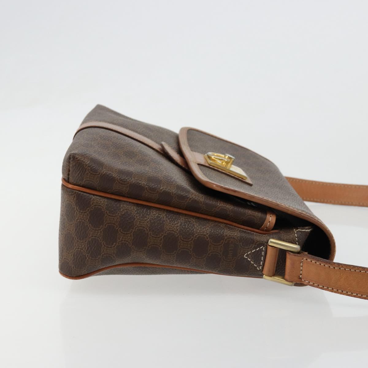 CELINE Macadam Canvas Circle Shoulder Bag PVC Leather Brown Gold Auth ka4684A