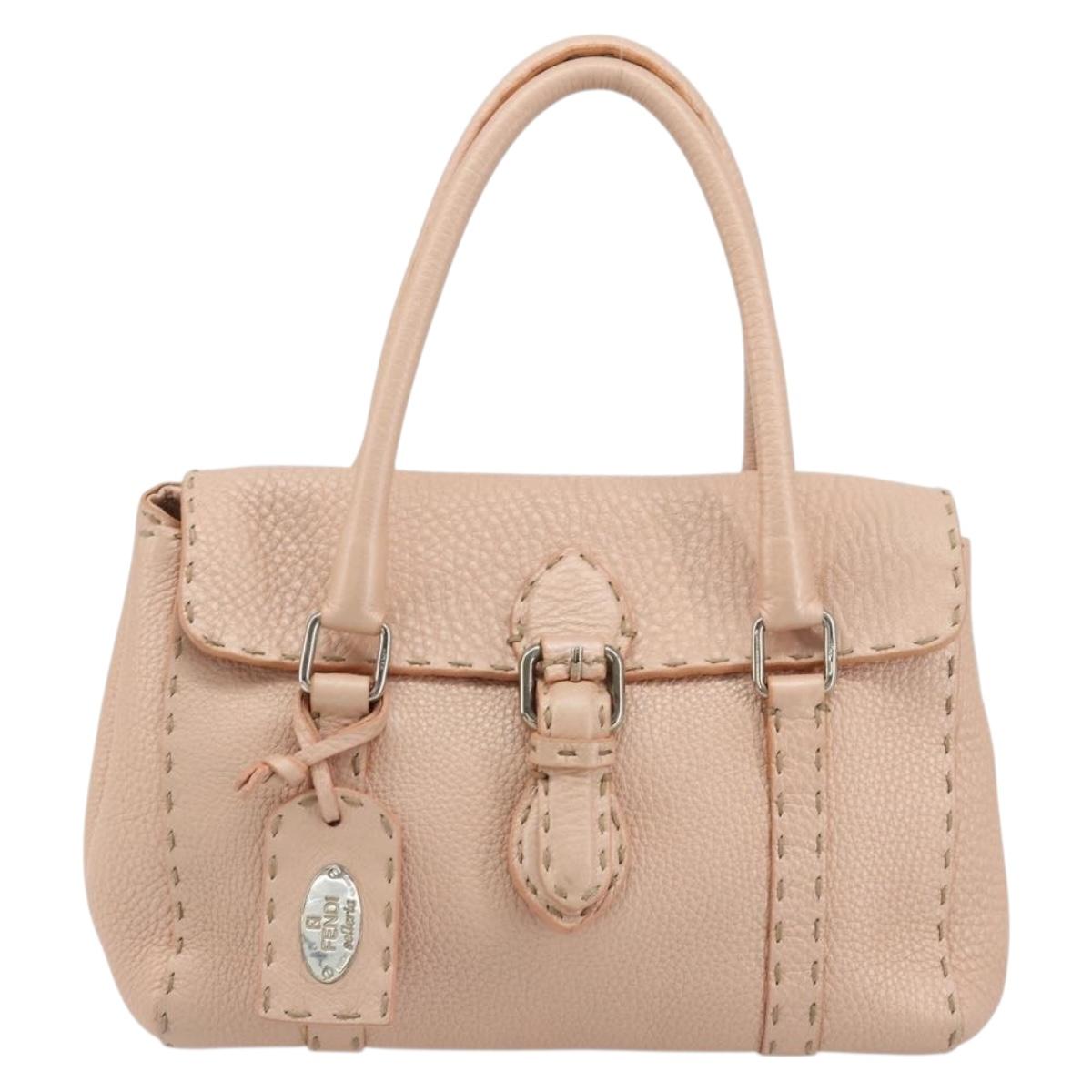 FENDI Celeria Hand Bag Leather Pink Silver Auth ka4687A