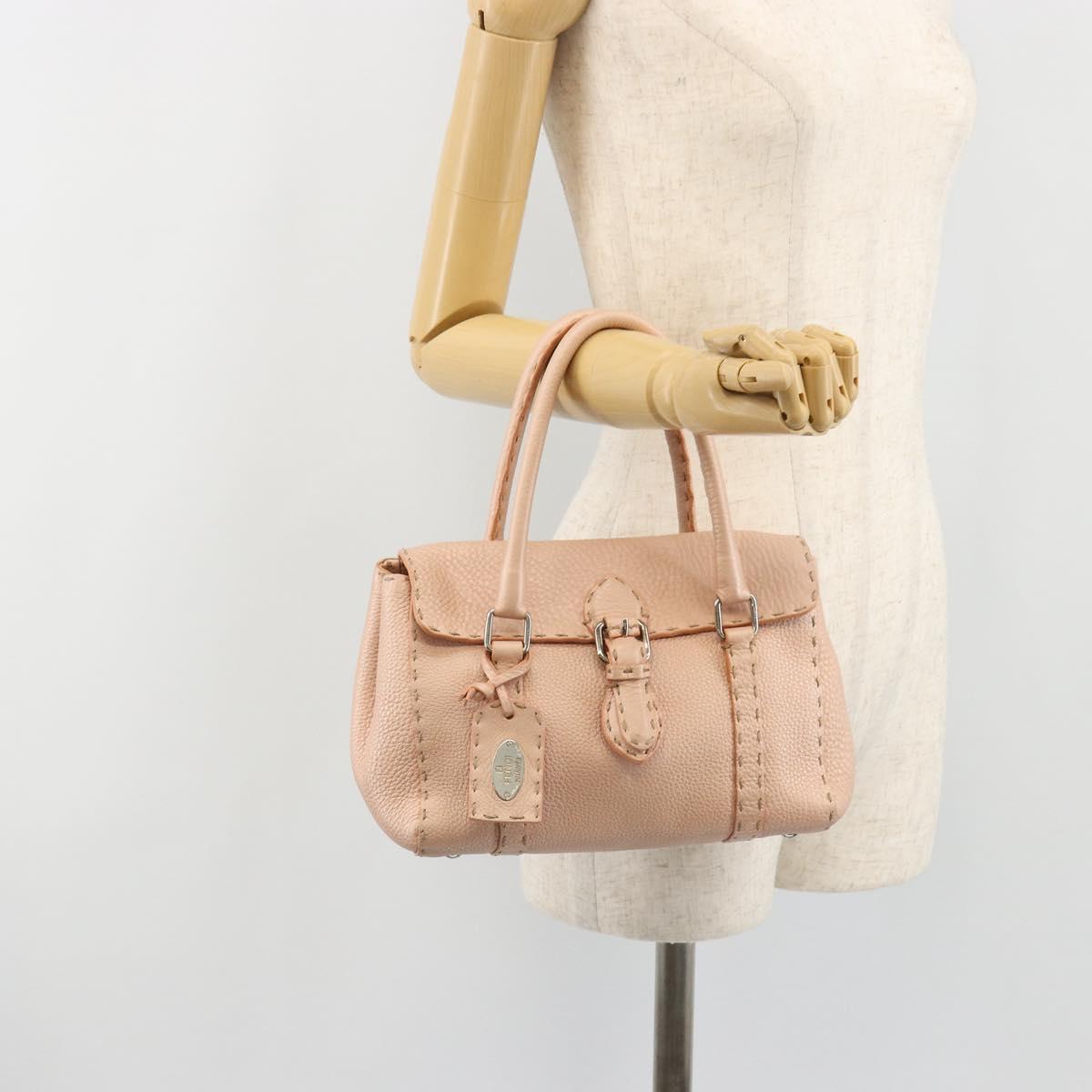 FENDI Celeria Hand Bag Leather Pink Silver Auth ka4687A