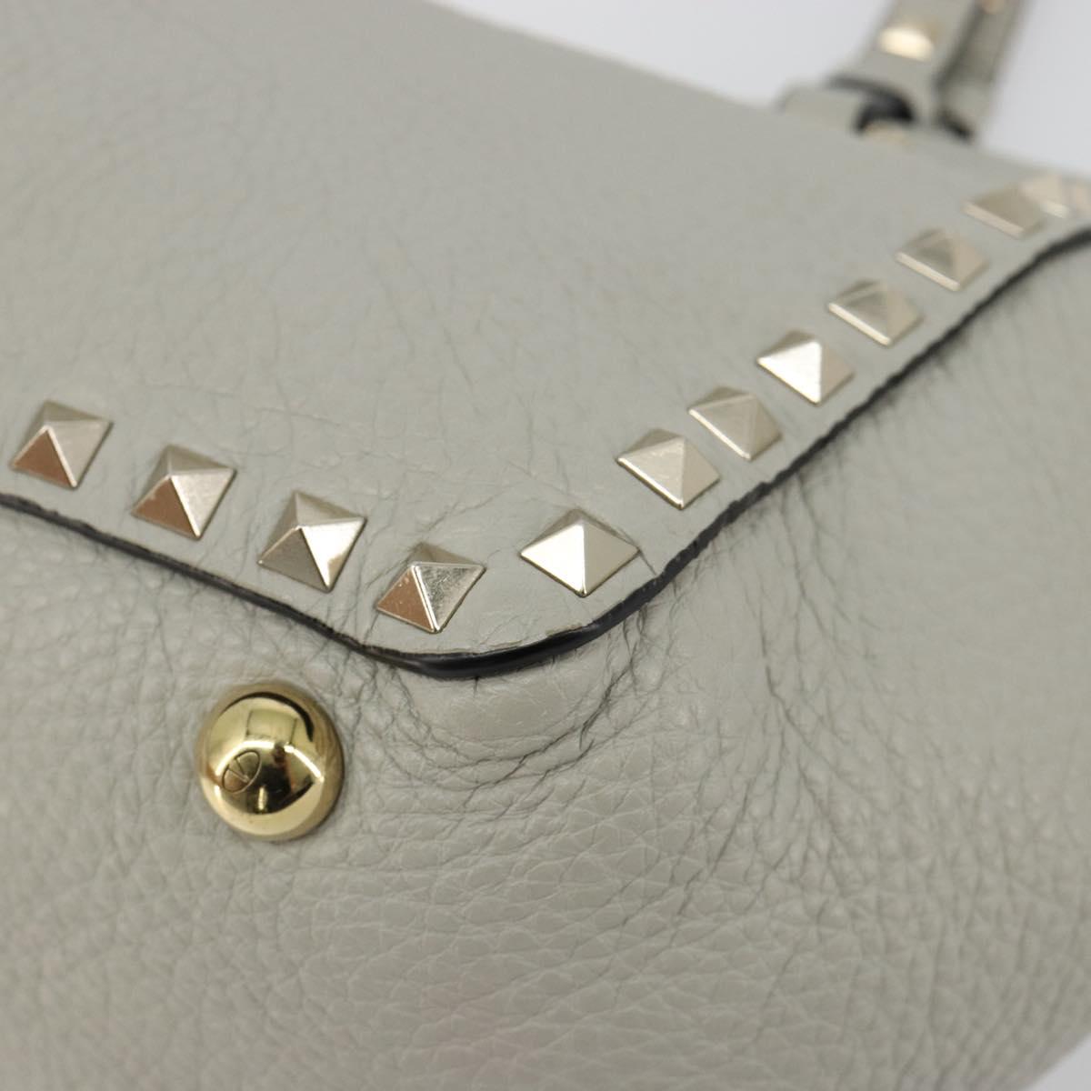 VALENTINO Rock Studs Hand Bag Leather 2way Gray Gold Auth ka4689A