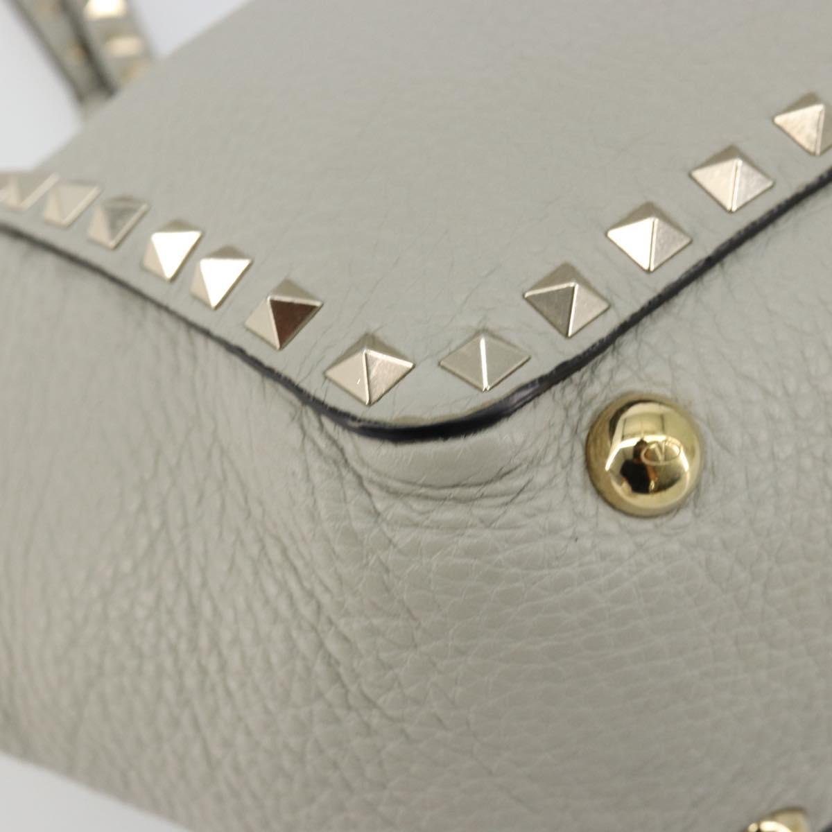 VALENTINO Rock Studs Hand Bag Leather 2way Gray Gold Auth ka4689A