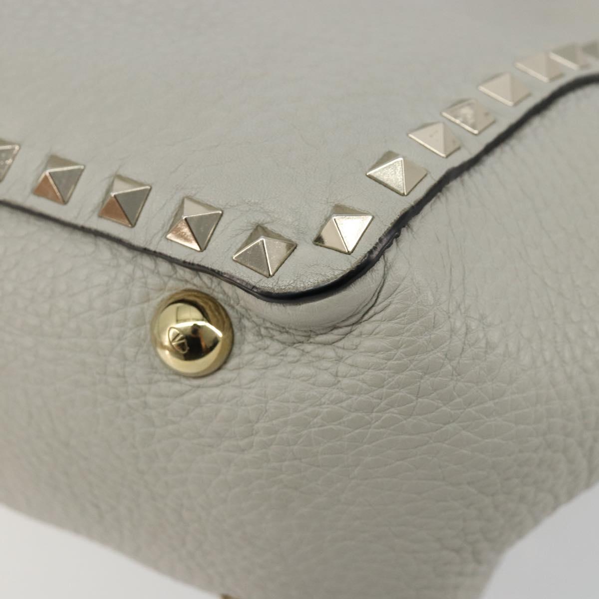 VALENTINO Rock Studs Hand Bag Leather 2way Gray Gold Auth ka4689A
