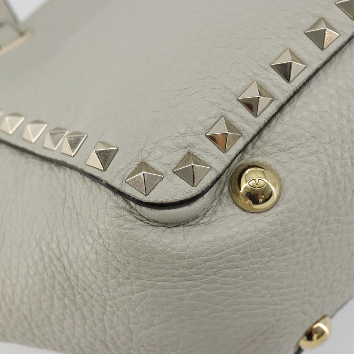 VALENTINO Rock Studs Hand Bag Leather 2way Gray Gold Auth ka4689A