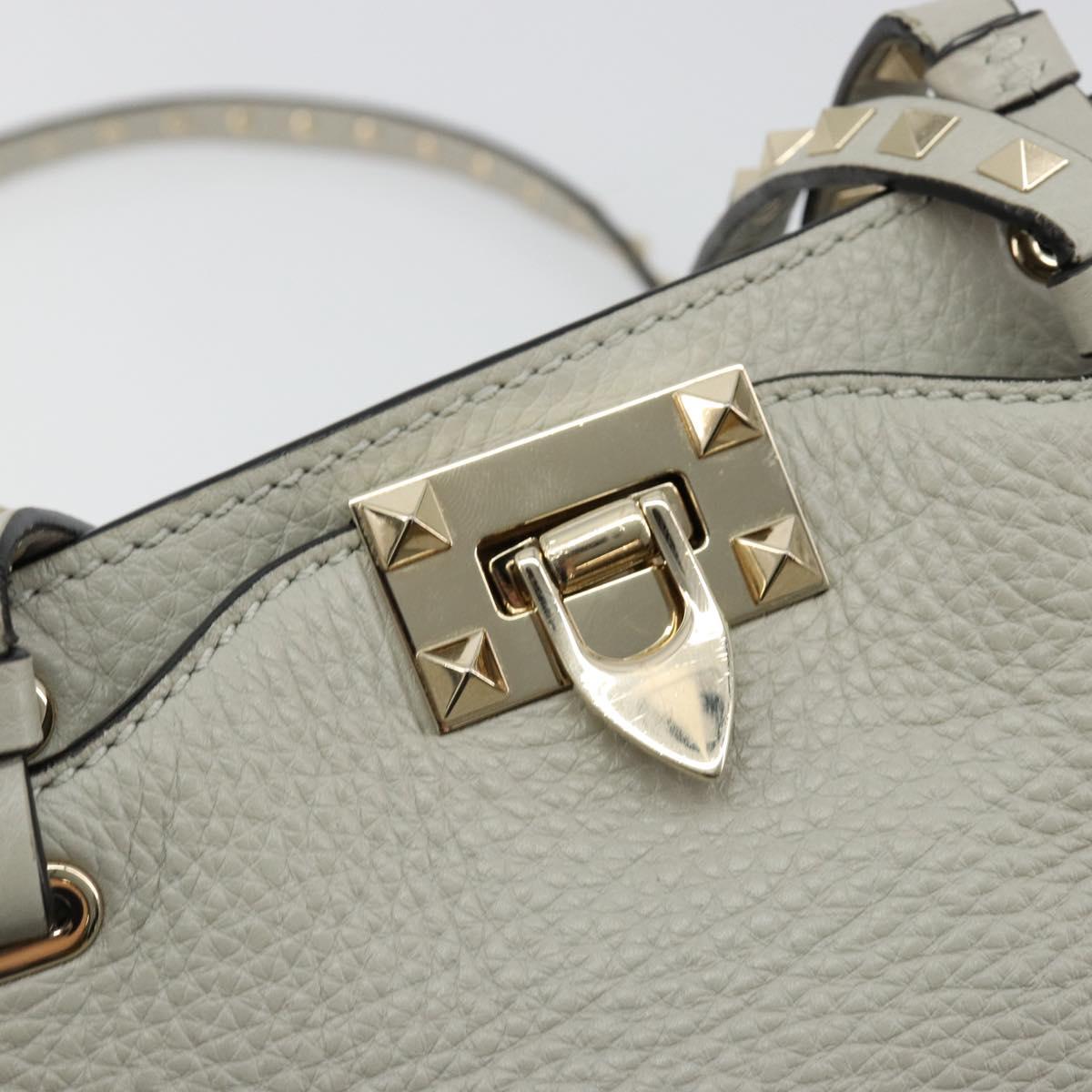 VALENTINO Rock Studs Hand Bag Leather 2way Gray Gold Auth ka4689A