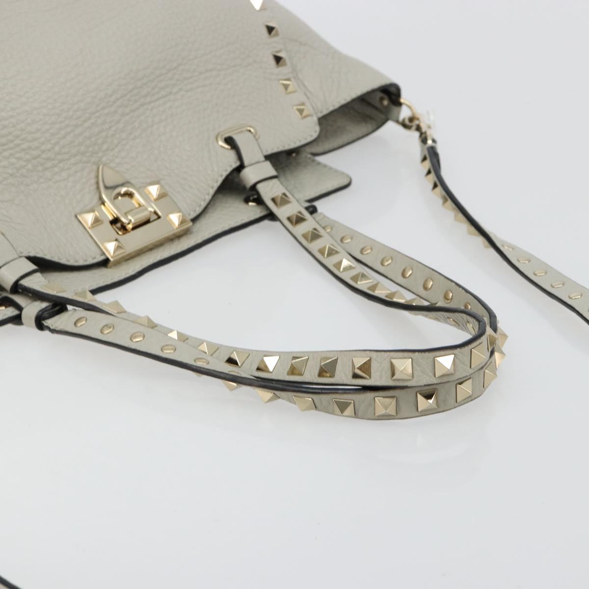 VALENTINO Rock Studs Hand Bag Leather 2way Gray Gold Auth ka4689A