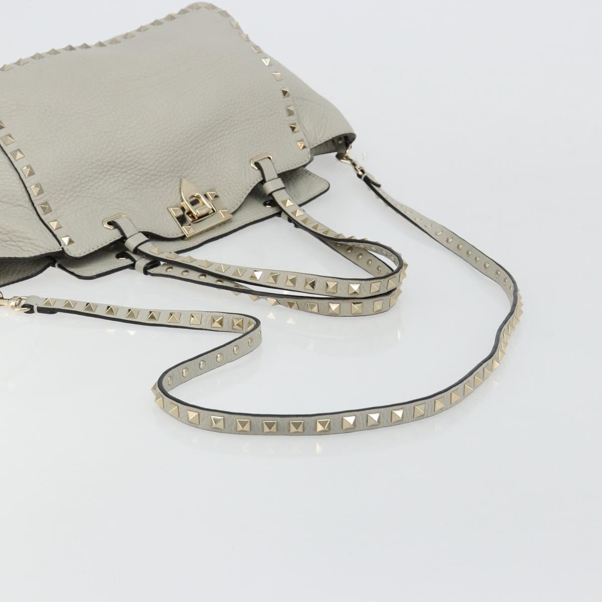 VALENTINO Rock Studs Hand Bag Leather 2way Gray Gold Auth ka4689A