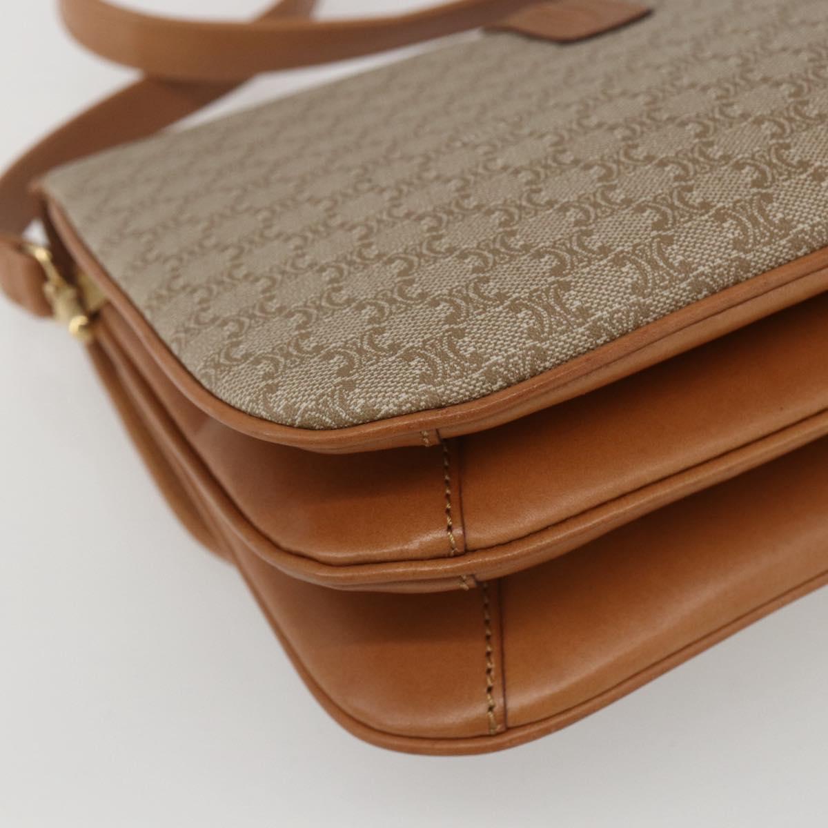 CELINE Macadam Canvas Shoulder Bag PVC Beige Gold Auth ka469