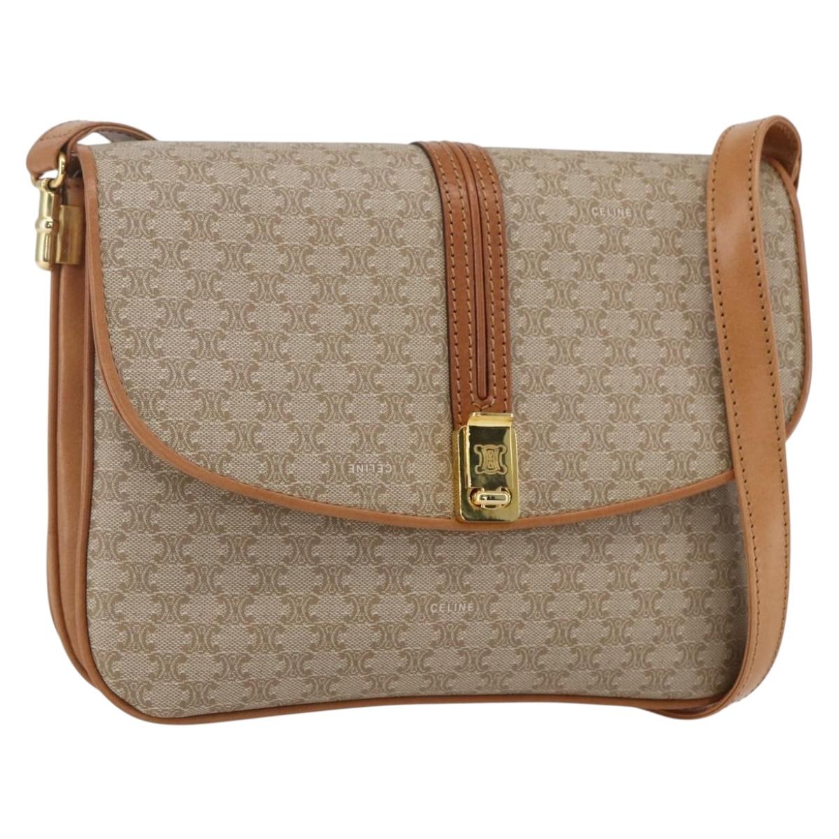 CELINE Macadam Canvas Shoulder Bag PVC Beige Gold Auth ka469