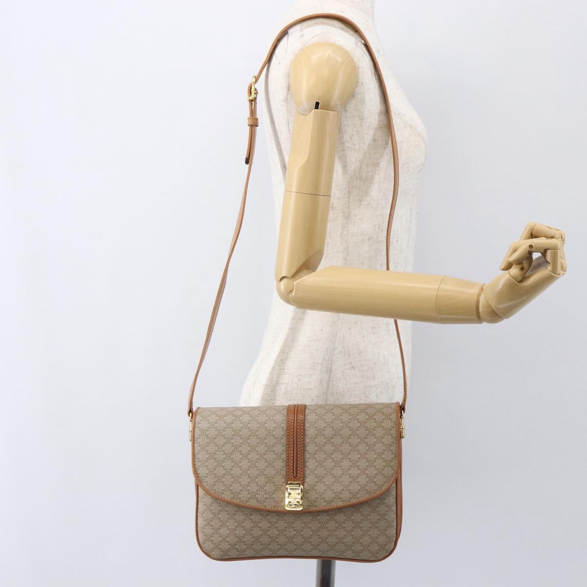 CELINE Macadam Canvas Shoulder Bag PVC Beige Gold Auth ka469