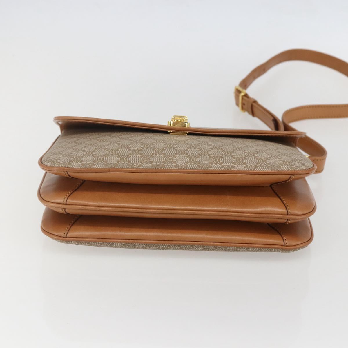 CELINE Macadam Canvas Shoulder Bag PVC Beige Gold Auth ka469