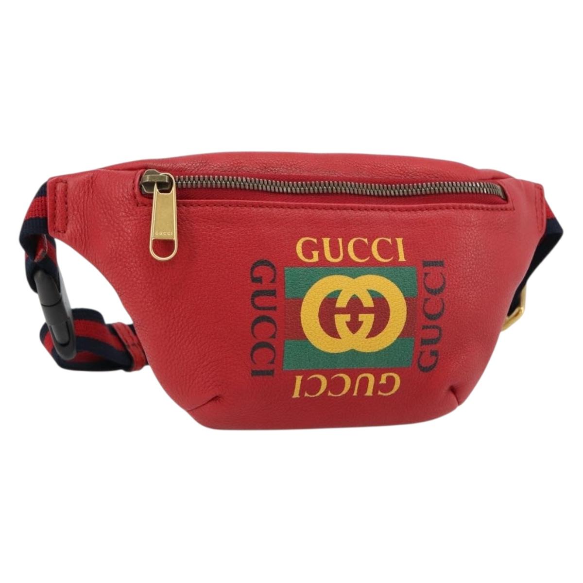 GUCCI Sherry Line Waist bag Leather Red Navy 527792 Auth ka4692A