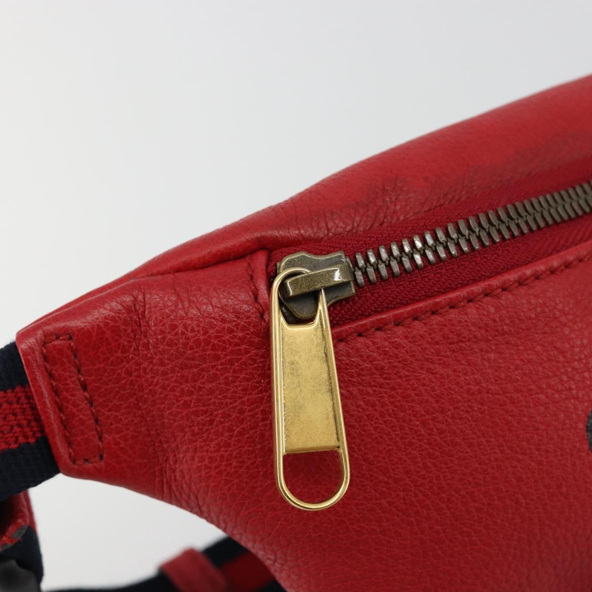 GUCCI Sherry Line Waist bag Leather Red Navy 527792 Auth ka4692A