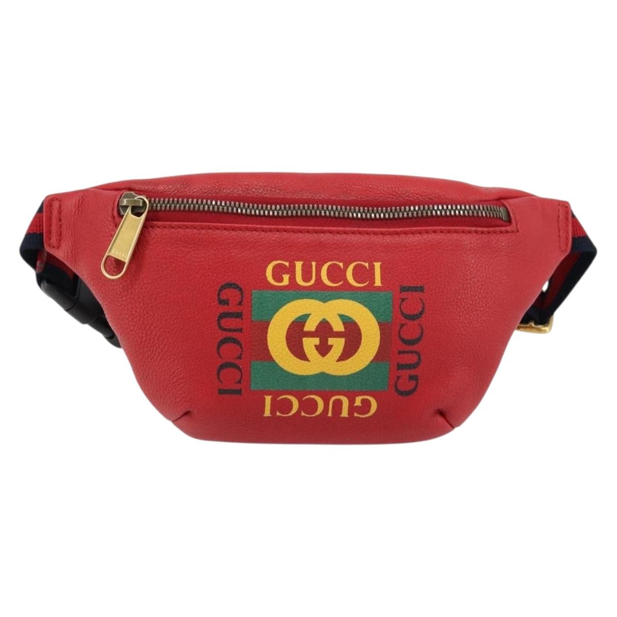 GUCCI Sherry Line Waist bag Leather Red Navy 527792 Auth ka4692A