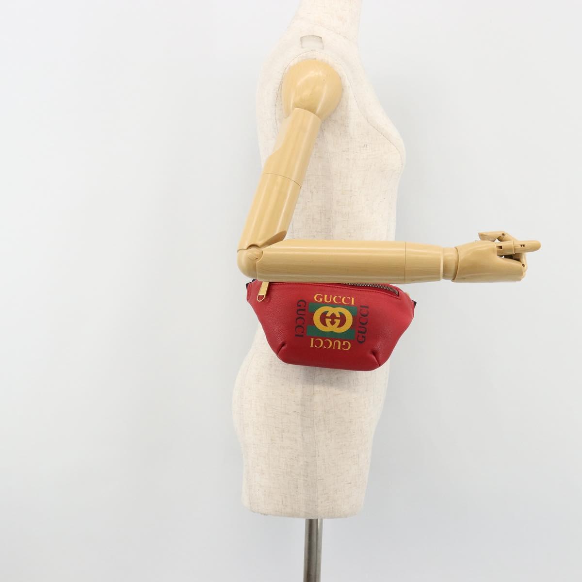 GUCCI Sherry Line Waist bag Leather Red Navy 527792 Auth ka4692A