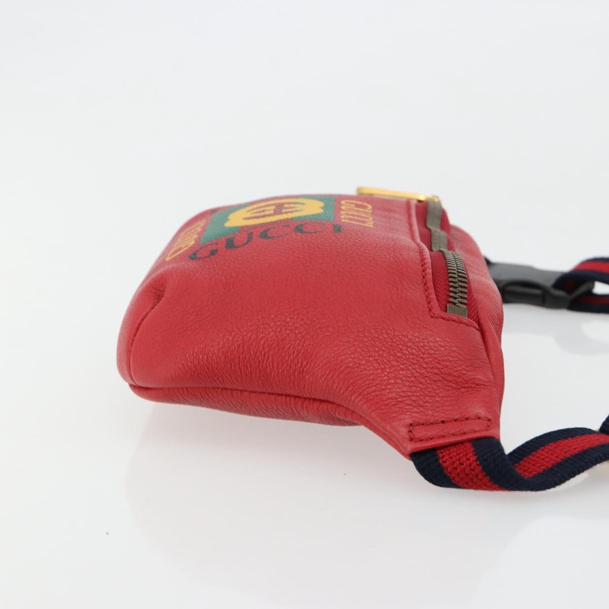 GUCCI Sherry Line Waist bag Leather Red Navy 527792 Auth ka4692A