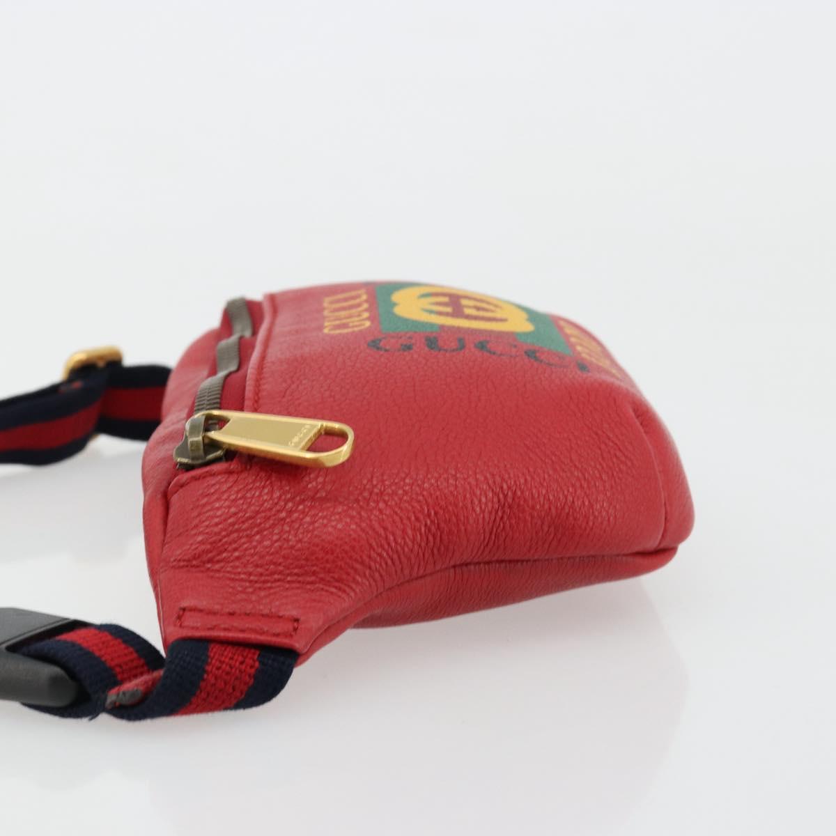 GUCCI Sherry Line Waist bag Leather Red Navy 527792 Auth ka4692A