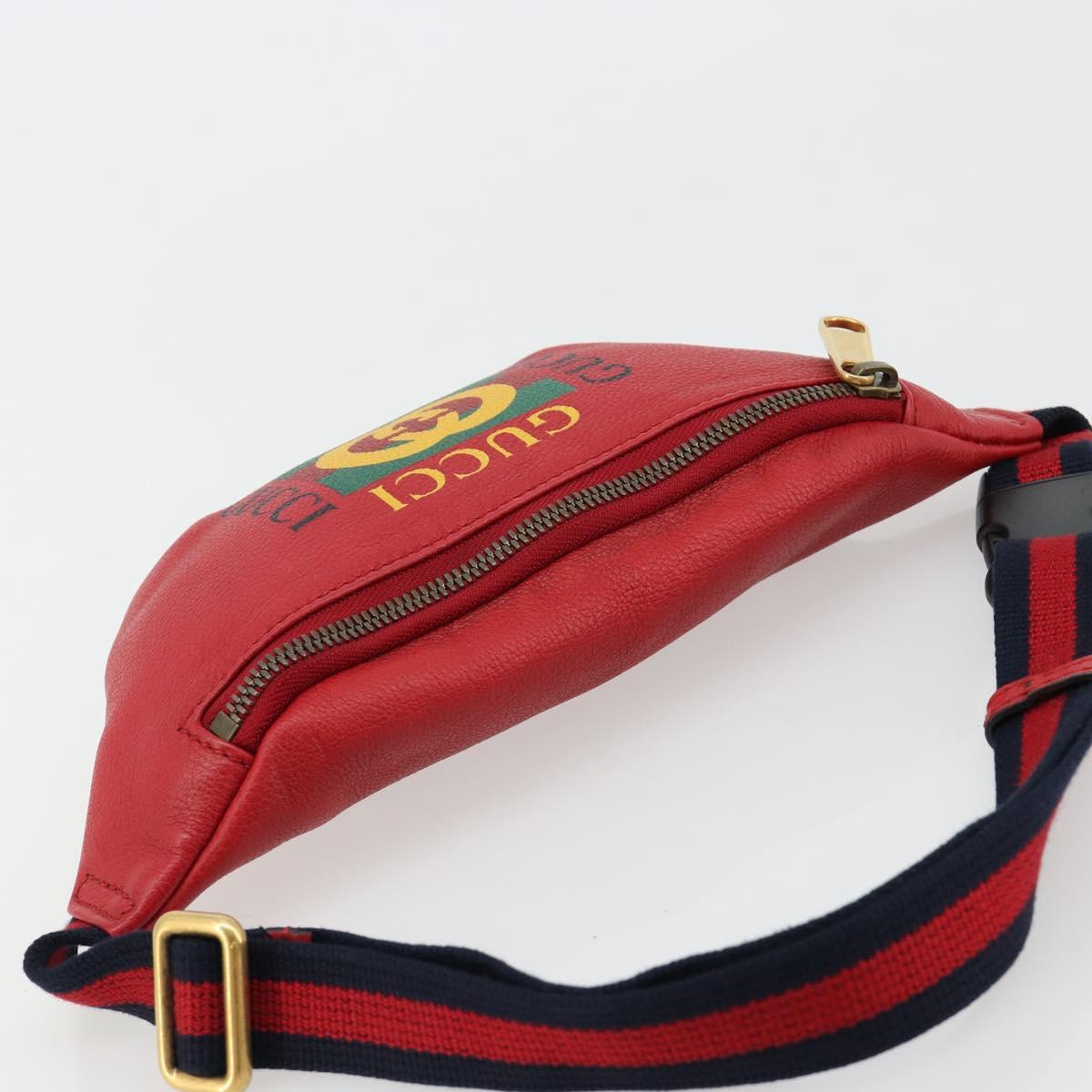 GUCCI Sherry Line Waist bag Leather Red Navy 527792 Auth ka4692A