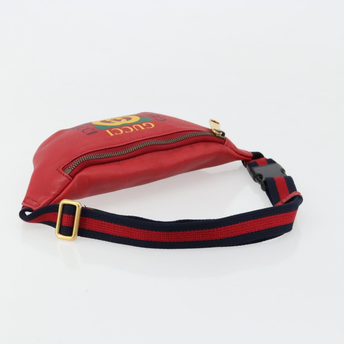 GUCCI Sherry Line Waist bag Leather Red Navy 527792 Auth ka4692A