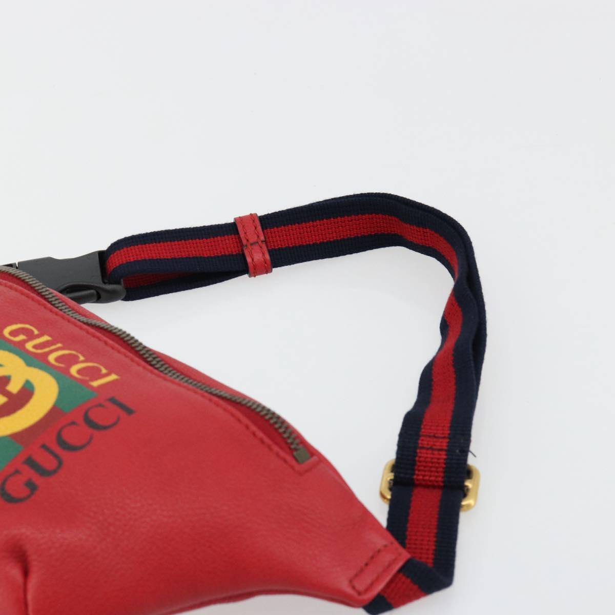GUCCI Sherry Line Waist bag Leather Red Navy 527792 Auth ka4692A