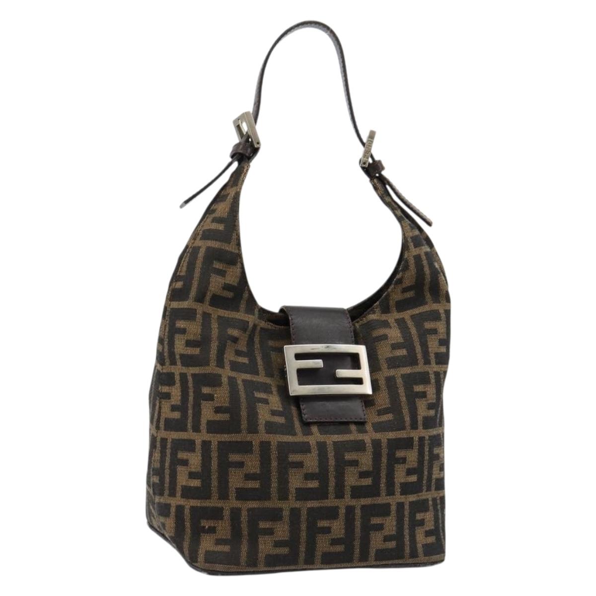 FENDI Zucca Canvas Hand Bag Brown Black Silver Auth ka4694A