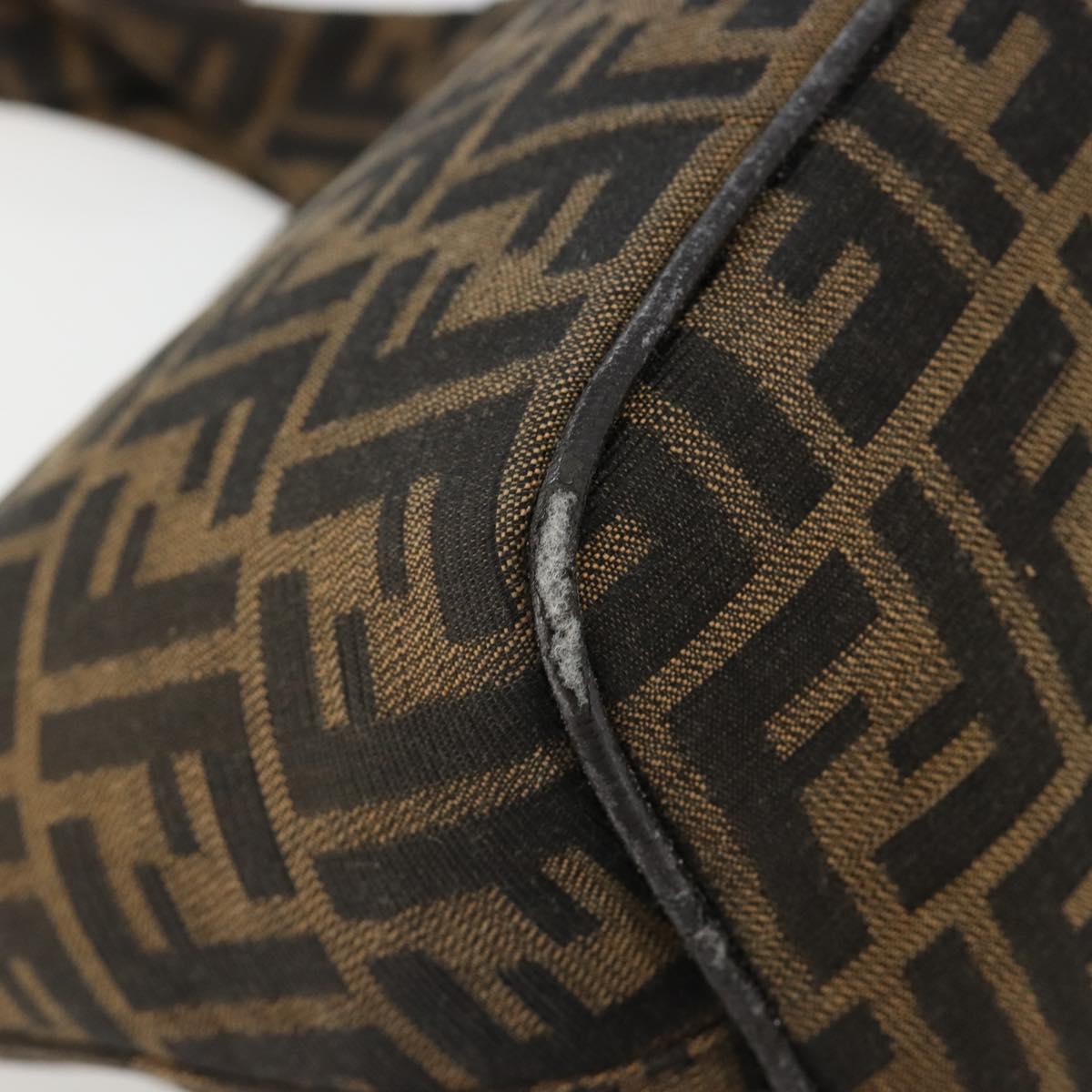 FENDI Zucca Canvas Hand Bag Brown Black Silver Auth ka4694A