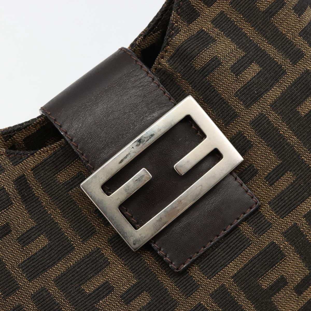 FENDI Zucca Canvas Hand Bag Brown Black Silver Auth ka4694A