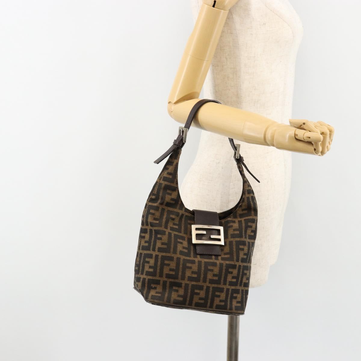 FENDI Zucca Canvas Hand Bag Brown Black Silver Auth ka4694A