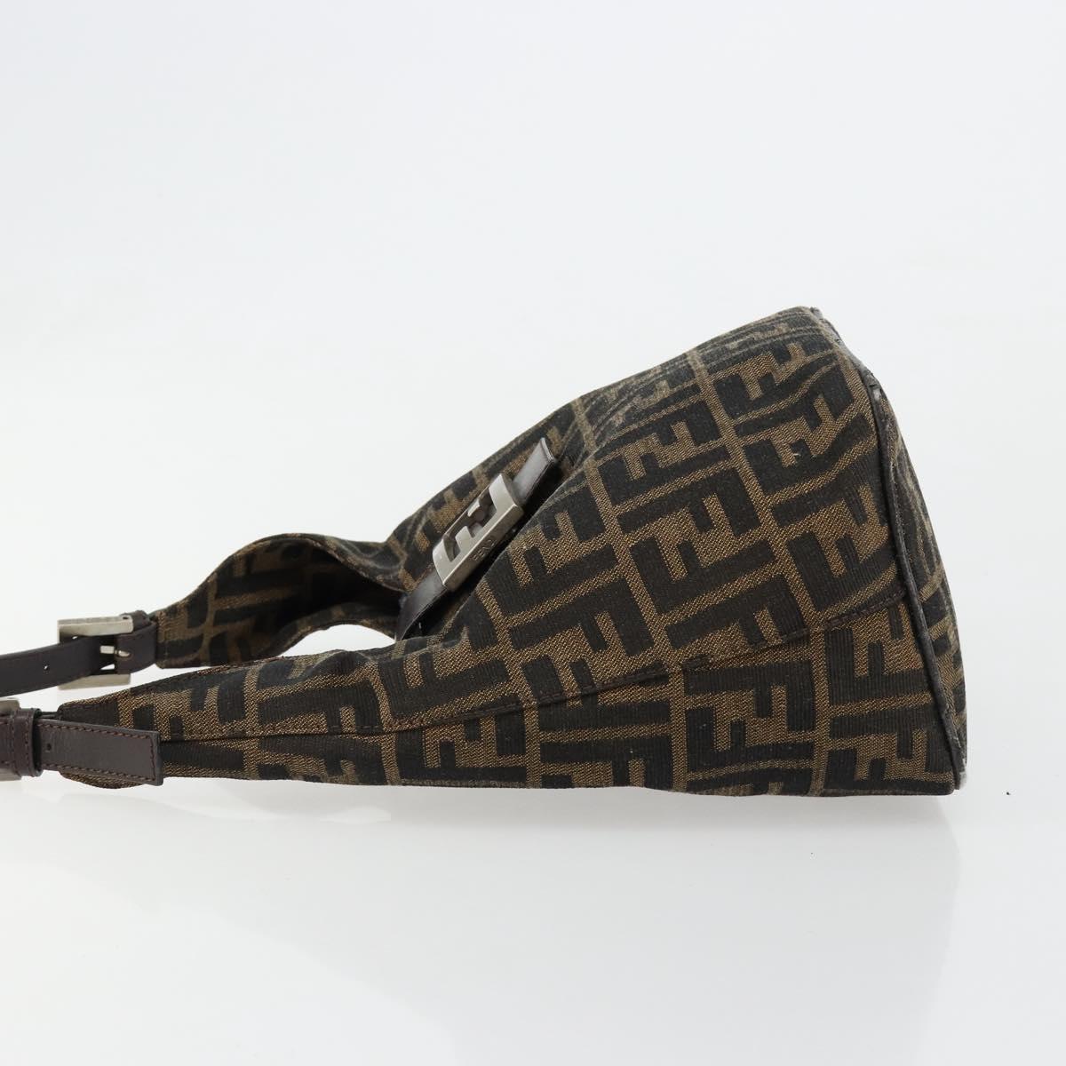 FENDI Zucca Canvas Hand Bag Brown Black Silver Auth ka4694A