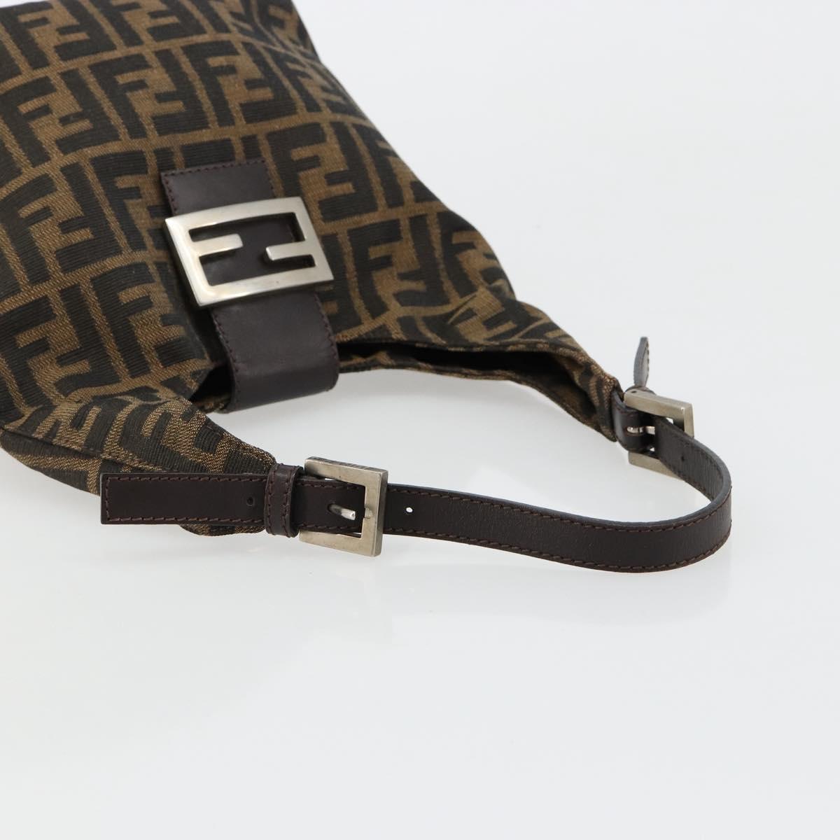 FENDI Zucca Canvas Hand Bag Brown Black Silver Auth ka4694A