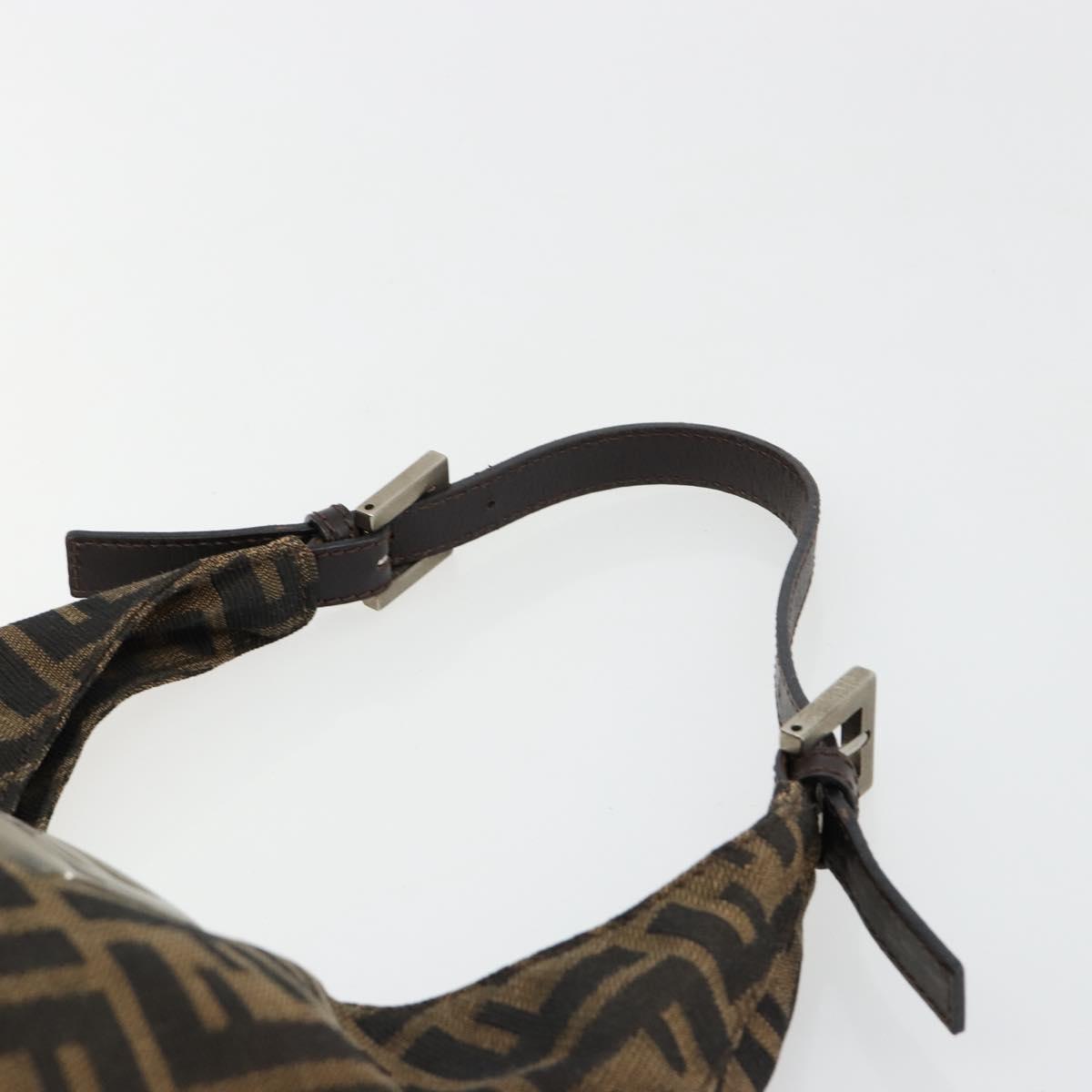 FENDI Zucca Canvas Hand Bag Brown Black Silver Auth ka4694A