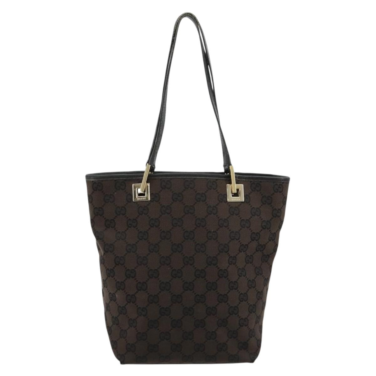 GUCCI GG Canvas Hand Bag Black Gold 002 1099 Auth ka4695