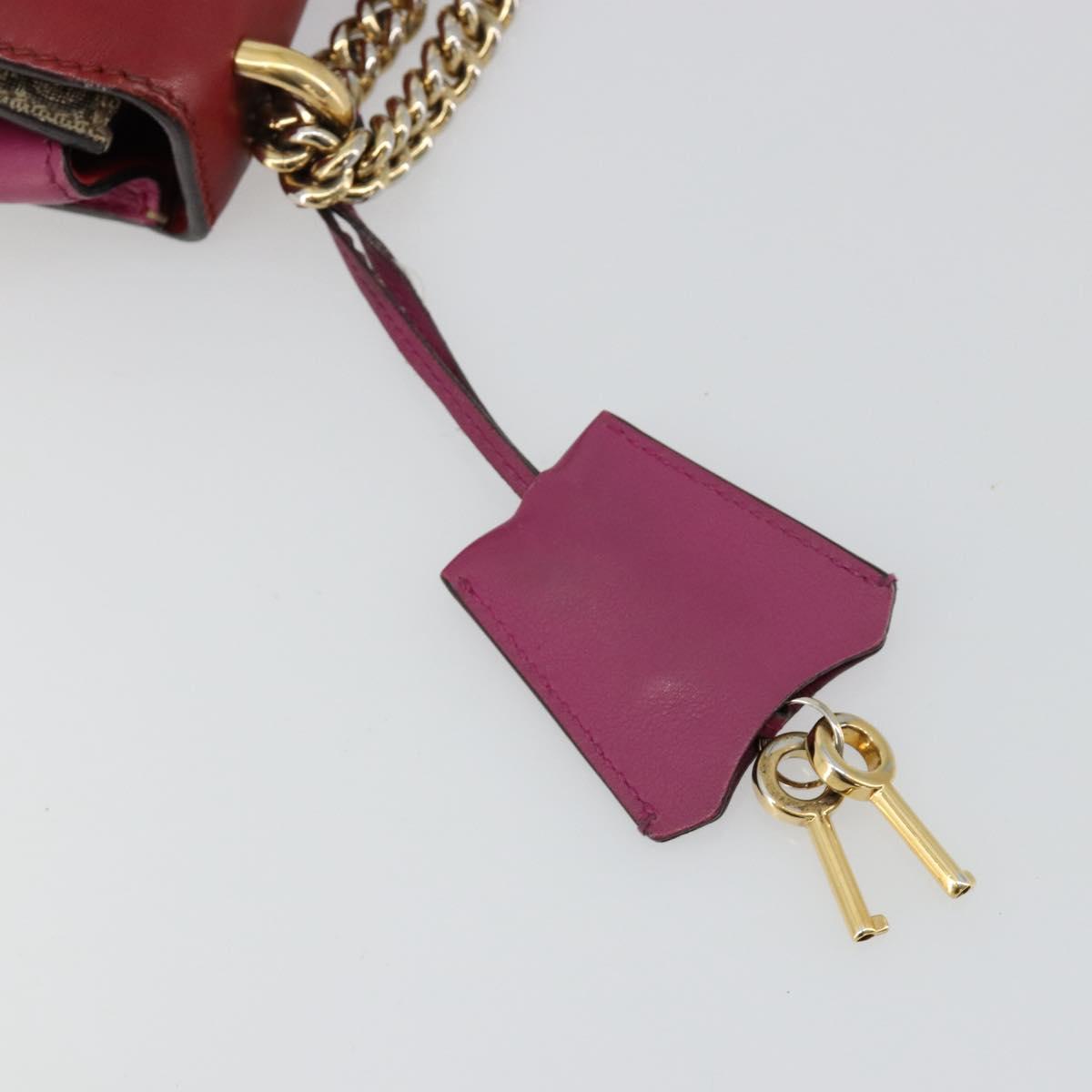 GUCCI GG Supreme Chain Shoulder Bag PVC Red Gold pink 409487 Auth ka4696