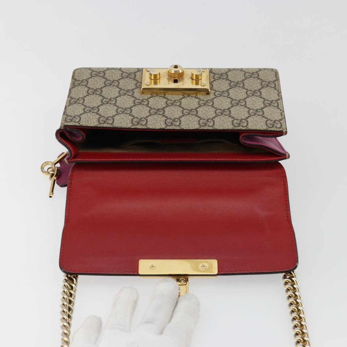 GUCCI GG Supreme Chain Shoulder Bag PVC Red Gold pink 409487 Auth ka4696