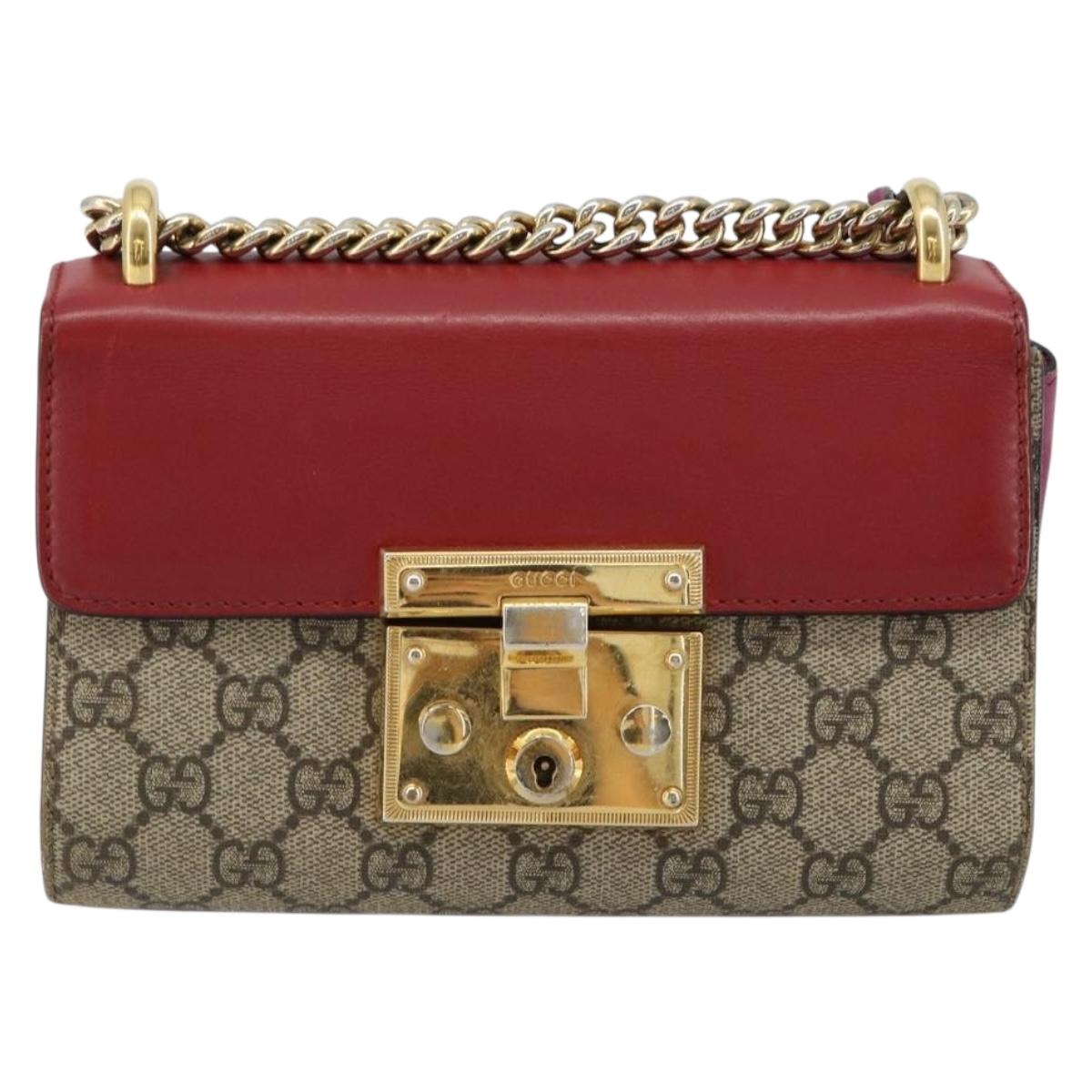 GUCCI GG Supreme Chain Shoulder Bag PVC Red Gold pink 409487 Auth ka4696