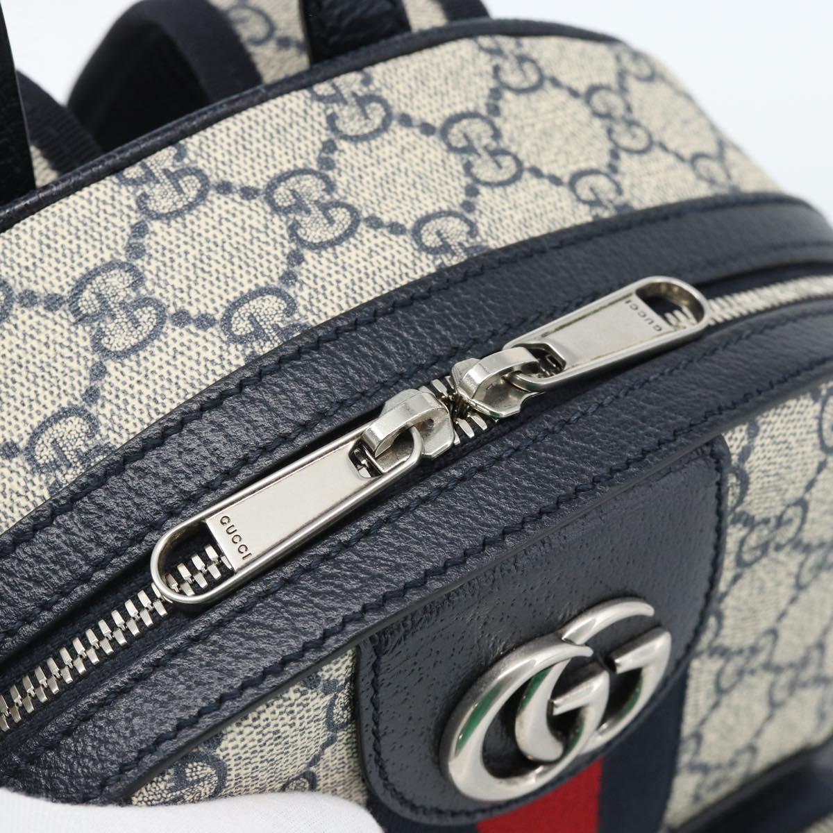 GUCCI GG Supreme Sherry Line Backpack PVC Navy Silver Red 547965 Auth ka4697SAM