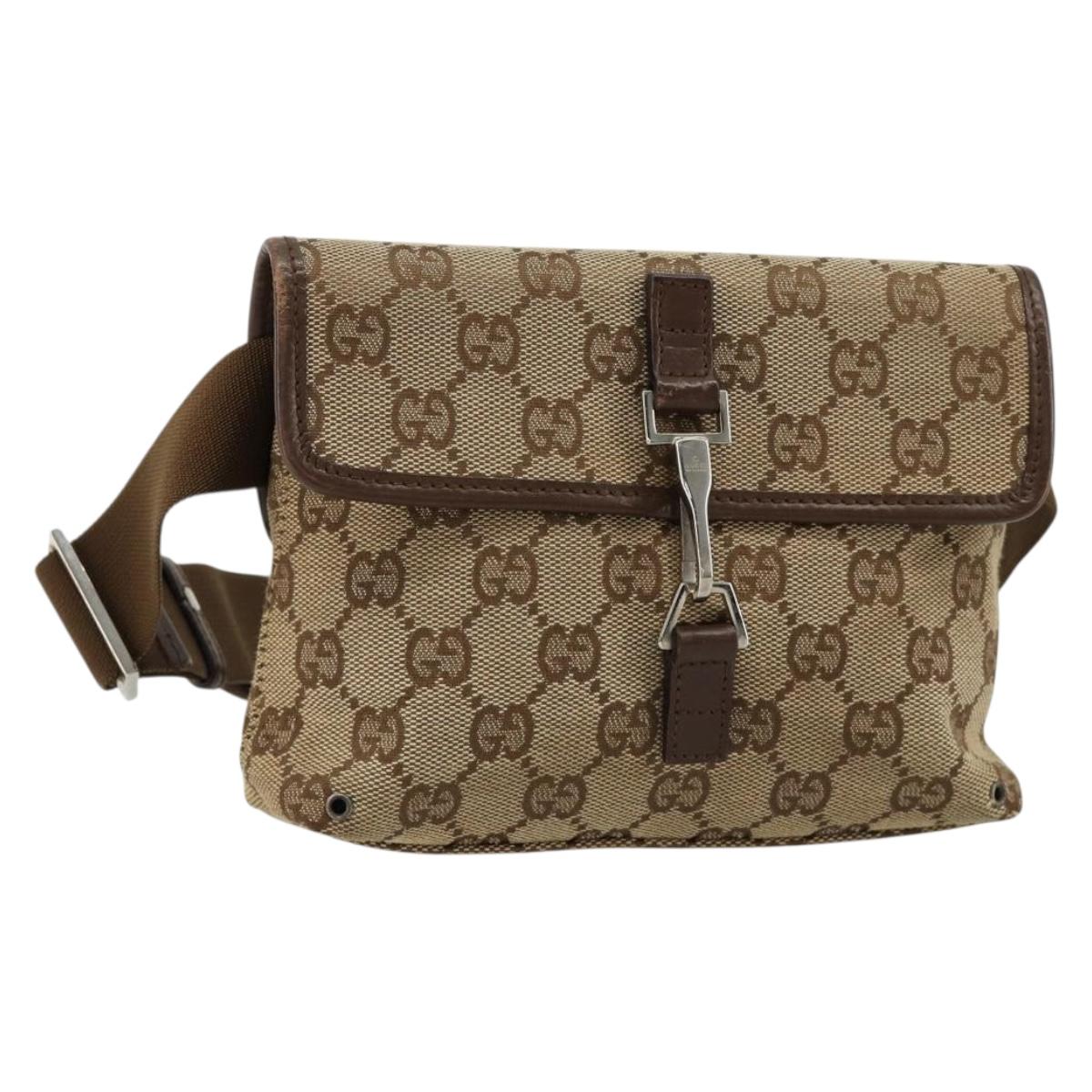 GUCCI GG Canvas Waist bag Beige Silver 92543 Auth ka4700
