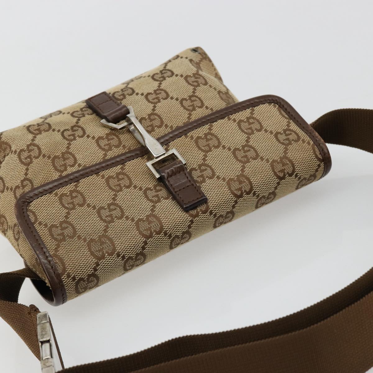 GUCCI GG Canvas Waist bag Beige Silver 92543 Auth ka4700